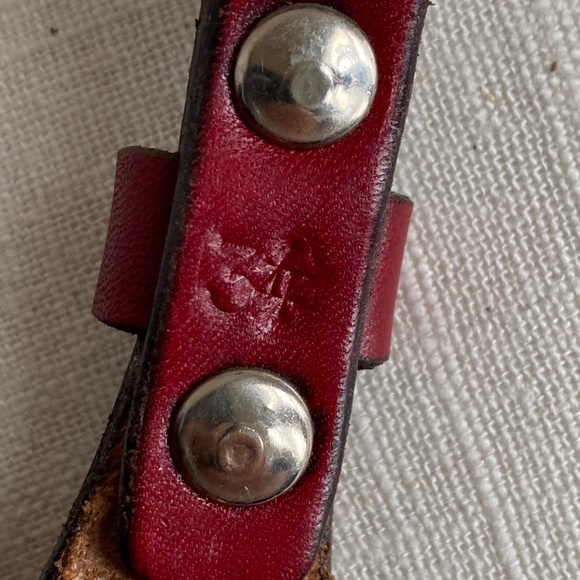 Vintage Windmill embossed red leather Western skinny belt w/ chrome buckle Sz 34 main image 7